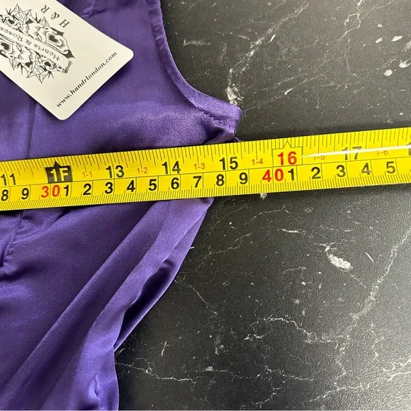 H & R London Purple Satin Retro Pin Up Style Fit Flare Tea Length Dress US 6 - Picture 10 of 15